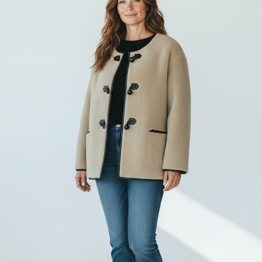 Lucky Brand Faux Shearling Toggle Jacket Women's Sz L Cream Cabin Alpine Chic